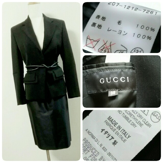 Gucci(グッチ)のグッチ　レザーベルト付きブラックジャケット レディースのジャケット/アウター(テーラードジャケット)の商品写真