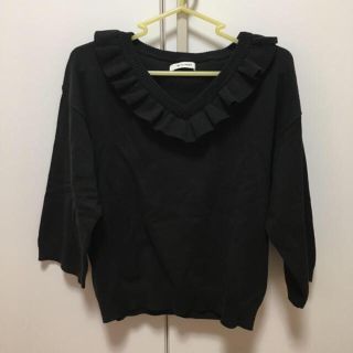 ダブルクローゼット(w closet)の七分袖Vネックフリルニット(ニット/セーター)