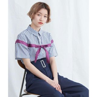 アイアムアイ(I am I)の(美品)STRIPE RIBON SHIRTS(シャツ/ブラウス(半袖/袖なし))