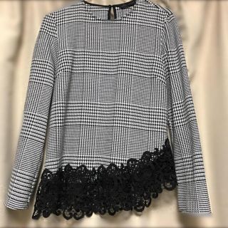 ザラ(ZARA)のzara チェック レース 千鳥 ブラウス(シャツ/ブラウス(長袖/七分))