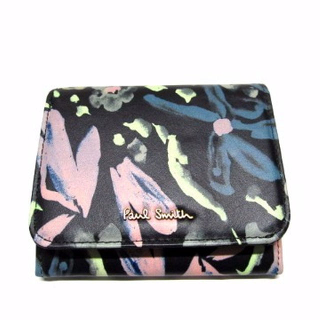 新品ポールスミス Paul Smith 二つ折り財布 牛革/羊革フラワー