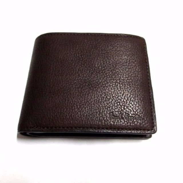 新品 ポールスミスPaulSmith 二つ折り財布 牛革 リバースロゴ ブラウン