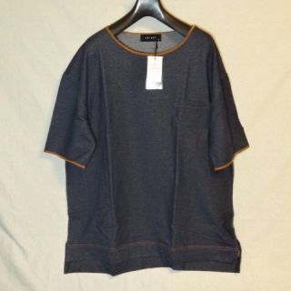 ★新品★デニム風 裏毛 ポケット 半袖 Tシャツ カットソー Lサイズ ネイビー(Tシャツ/カットソー(半袖/袖なし))