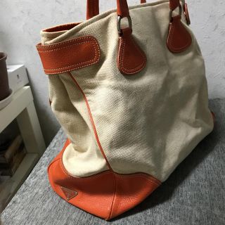 プラダ(PRADA)のプラダPRADA♡帆布とオレンジ色皮(トートバッグ)