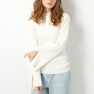 ヘザー(heather)の新品 フレア袖 リブニット Heather ホワイト ハイネック クルーネック(ニット/セーター)