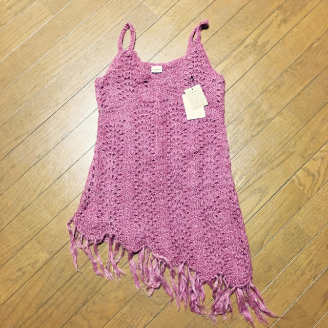 ニット 透かし編み フリンジ キャミ レディースのトップス(ニット/セーター)の商品写真