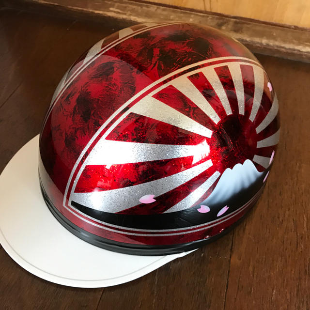 赤ラメ ラップ塗装 富士日章 コルク半 ヘルメット - ヘルメット/シールド