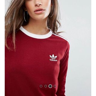 アディダス(adidas)の日本未発売 Lサイズ adidas 新品 3ストライプ ロンT バーガンディ(Tシャツ(長袖/七分))