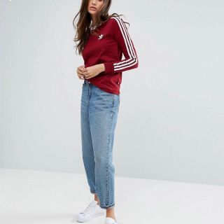 日本未発売 Lサイズ adidas 新品 3ストライプ ロンT バーガンディ