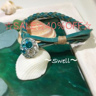 スワロフスキー(SWAROVSKI)のSALE☆40%OFF Mサイズ  ターコイズブルーレザーブレス(スワロフスキー(ブレスレット/バングル)