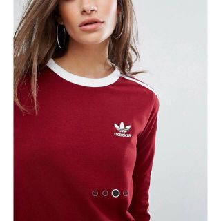 アディダス(adidas)の日本未発売 Mサイズ adidas 新品 3ストライプ ロンT バーガンディ(Tシャツ(長袖/七分))