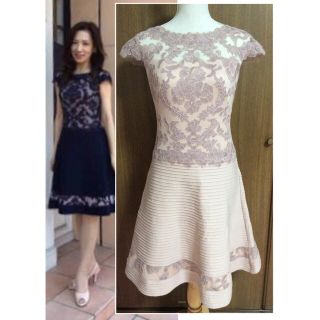 タダシショウジ(TADASHI SHOJI)の最終値下げ 銀座三越購入 サイズ2 ピンク 刺繍ドレス タダシショージ(ひざ丈ワンピース)