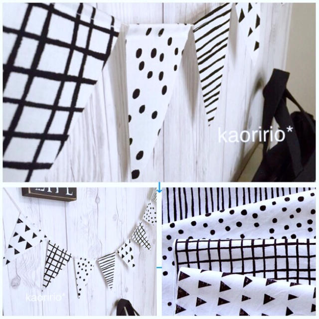 Black & White モノトーン フラッグガーランド ハンドメイドのインテリア/家具(その他)の商品写真