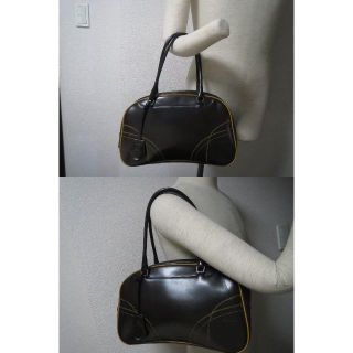 プラダ(PRADA)の●Gカード14万プラダ総レザー革バイカラーショルダーボストンバッグ鍵付●良美↑(ボストンバッグ)