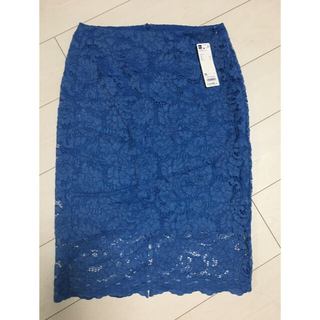 ジーユー(GU)のGU レースタイトスカート ブルー XL 新品未使用(ひざ丈スカート)