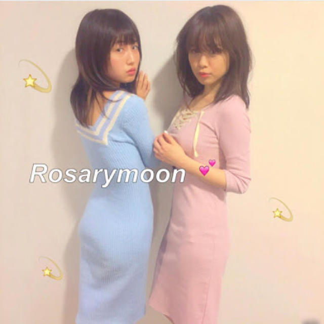 Rosary moon(ロザリームーン)のRosarymoon❤︎テレコレースアップミディワンピ ブルー レディースのワンピース(ひざ丈ワンピース)の商品写真