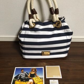 マイケルコース(Michael Kors)の★マイケルコース★紺白マリンボーダートートバッグ★USED美品★(トートバッグ)