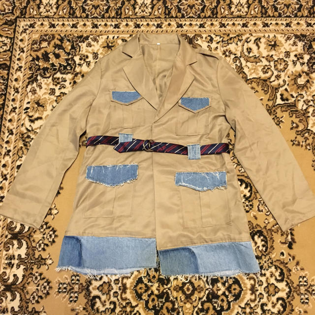 一点物 ハンドメイド リメイク 個性的 デニム ドッキング シャツ ジャケット メンズのジャケット/アウター(トレンチコート)の商品写真