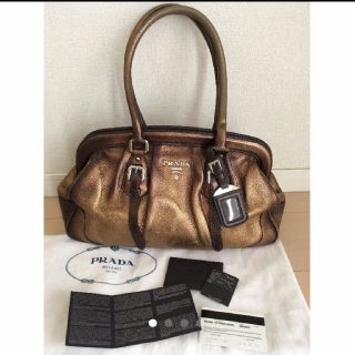 プラダ(PRADA)のPRADA プラダ ヴィンテージ加工 レザー メタリック ハンドバッグ(ハンドバッグ)