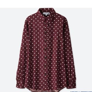 ユニクロ(UNIQLO)のUNIQLO イネス レーヨンプリントブラウン ドット 水玉 ワイン(シャツ/ブラウス(長袖/七分))