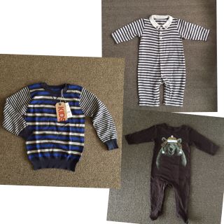 ベビーギャップ(babyGAP)のbabyGap足付きカバーオール70/コットンオンニット5T/bebeボーダー(カバーオール)