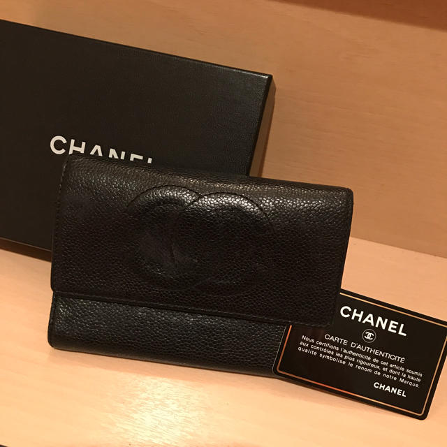 正規品︎︎☺︎CHANEL キャビアスキン 三つ折 財布