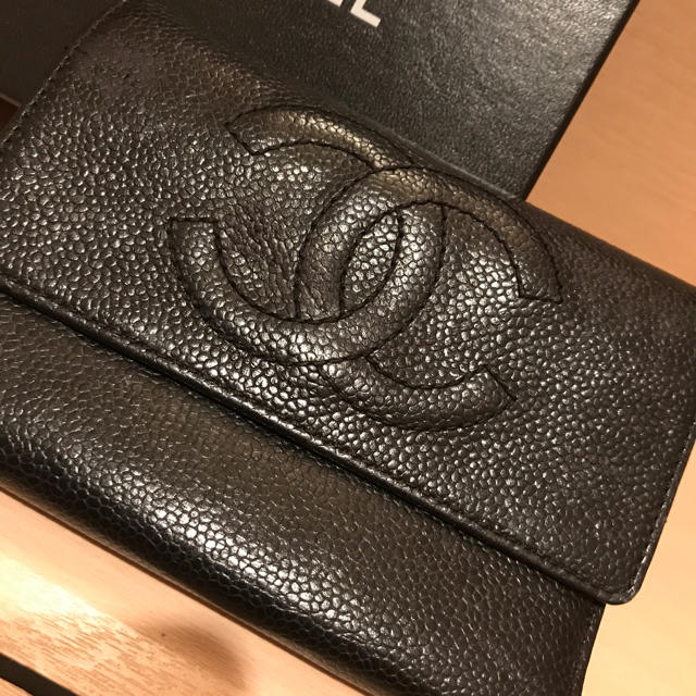 正規品︎︎☺︎CHANEL キャビアスキン 三つ折 財布