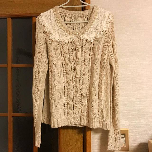 flanche lippee＊ レース衿 ケーブルニット ベージュ カーディガン