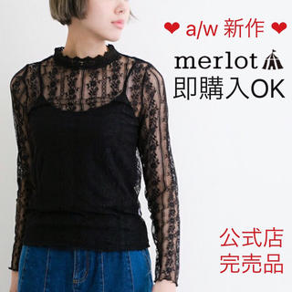 メルロー(merlot)のメルロー レースストライプシースルートップス ブラック(シャツ/ブラウス(長袖/七分))