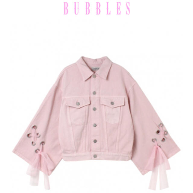 Bubbles(バブルス)のBUBBLES オフショルレースアップＧジャン ピンク レディースのジャケット/アウター(Gジャン/デニムジャケット)の商品写真