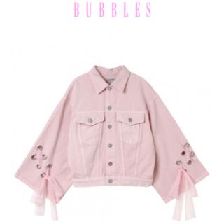 バブルス(Bubbles)のBUBBLES オフショルレースアップＧジャン ピンク(Gジャン/デニムジャケット)