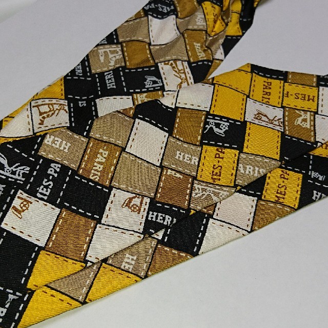 HERMES エルメス ツイリー イエローブラックエトゥープ系-
