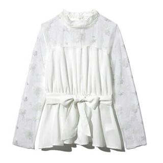 グレイル(GRL)の【GRL】新品！フロッキー花柄切替ウエストリボントップス(シャツ/ブラウス(長袖/七分))