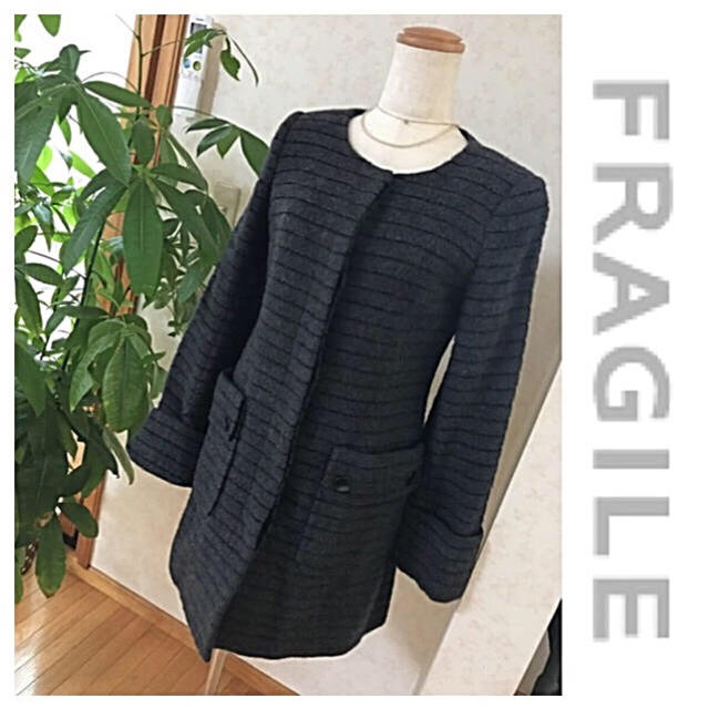 最終価格❗️FRAGILE  アンゴラノーカラーコート  ダークグレー