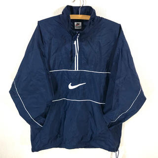 ナイキ(NIKE)の上美品 90s ナイキ ハーフジップ プルオーバー  ナイロンジャケット M 紺(ナイロンジャケット)