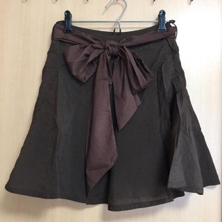 【新品】リボン付きスカート(茶)(ひざ丈スカート)