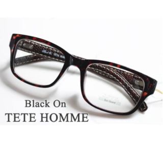 テットオム(TETE HOMME)の【新品】Black on TETE HOMME べっ甲/レザー調 伊達めがね 茶(サングラス/メガネ)