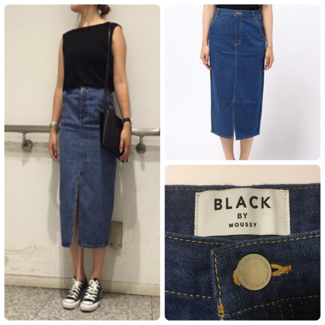 BLACK by moussy(ブラックバイマウジー)のBLACK BY MOUSSY Front slit Denim skirt レディースのパンツ(デニム/ジーンズ)の商品写真