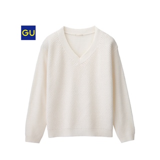 ジーユー(GU)のGU  ワッフルＶネックセーター 白色(ニット/セーター)