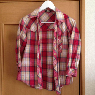 赤 チェックシャツ(シャツ/ブラウス(長袖/七分))