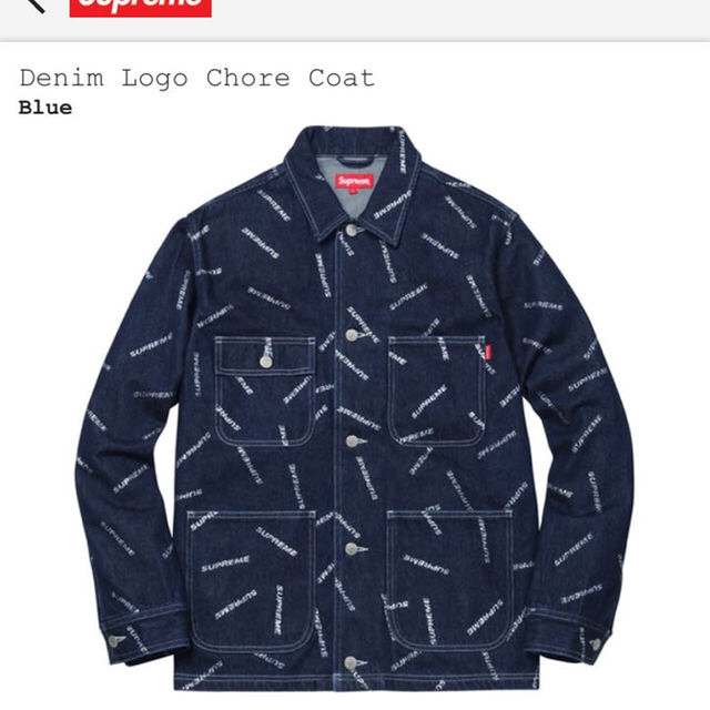 Supreme(シュプリーム)のsupreme denim logo chore coat 青XL メンズのジャケット/アウター(Gジャン/デニムジャケット)の商品写真