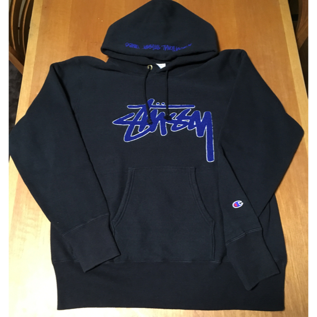 希少】 stussy × champion コラボ パーカー Wネーム - パーカー