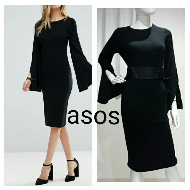 asos(エイソス)のlunik♡新品♡袖フレアスリット リブニットワンピース レディースのワンピース(ひざ丈ワンピース)の商品写真