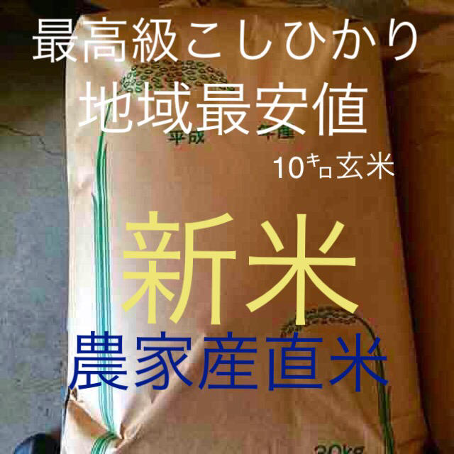 新米純こしひかり10㌔玄米  低農薬  美味しくなければ返金 食品/飲料/酒の食品(米/穀物)の商品写真