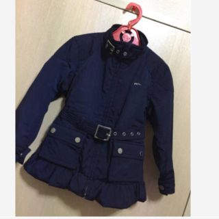 ラルフローレン(Ralph Lauren)の美品女の子100程度ラルフローレンの紺のベルト付きフリルコート(コート)