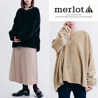 メルロー(merlot)の秋冬新作*◌⑅⃝♡*メルロー もこもこファートップス ブラック(ニット/セーター)