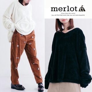 メルロー(merlot)の秋冬新作*◌⑅⃝♡*メルロー もこもこファートップス ブラック(ニット/セーター)