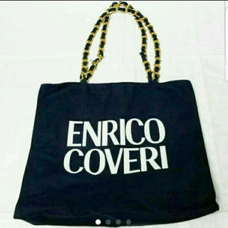 エンリココベリ(ENRICO COVERI)のENRICO COVERI チェーンショルダーバッグ　キャンバス　トート　紺(ショルダーバッグ)