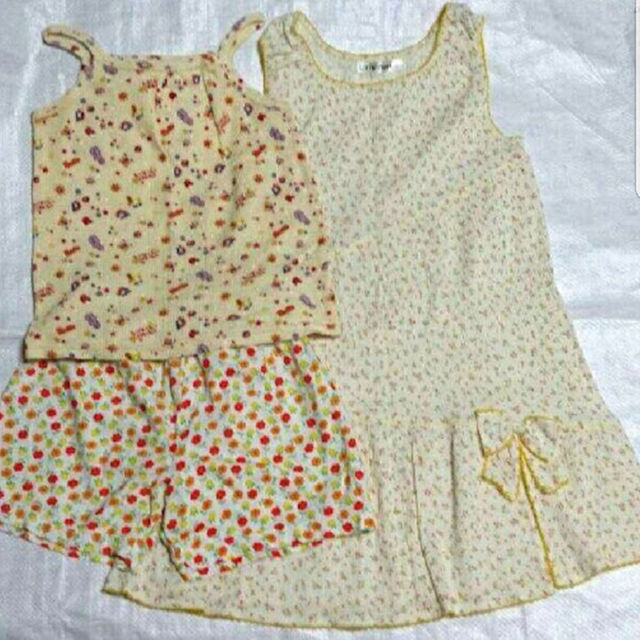 130 サマーワンピース　タンクトップ　パンツ　セット　黄色 キッズ/ベビー/マタニティのキッズ服女の子用(90cm~)(ワンピース)の商品写真