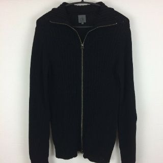 カルバンクライン(Calvin Klein)の美品 カルバンクライン 長袖ジップアップニット ブラック サイズL(ニット/セーター)